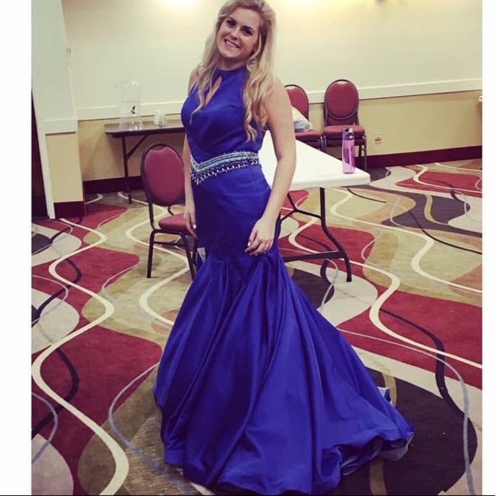Royal Blue Matte Satin Mermaid Gown Rachel Allan - Picture 4 of 5